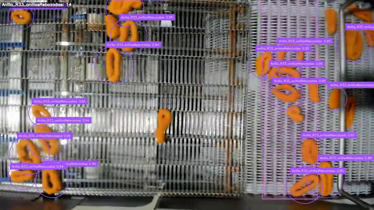 Conteo e inspección de productos sobre una cinta de una planta de congelados con visión artificial.